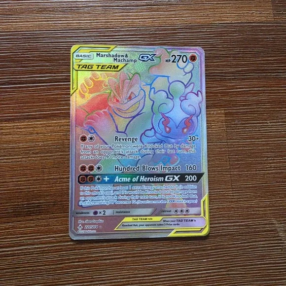 Marshadow & Machamp GX HYPER SECRET RARE Tag Team 221/214 Holo Pokemon UBB - LP