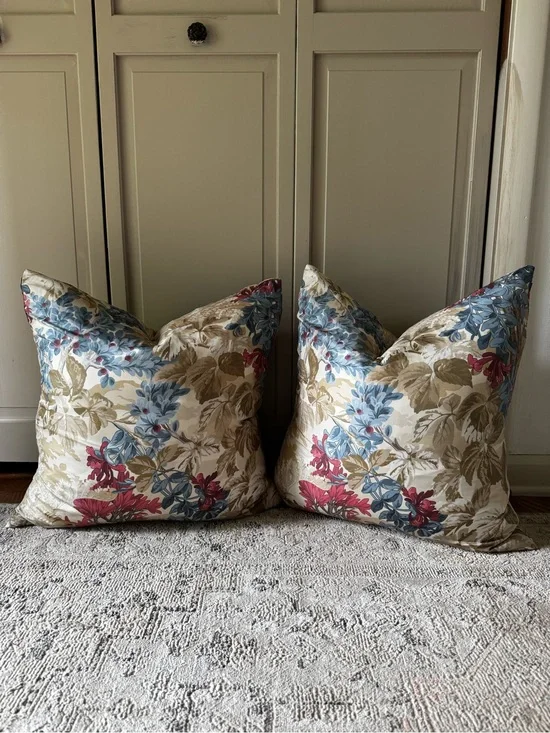 Williams Sonoma Floral Silk-Cotton Throw Pillow Pair in Tan, NO INSERTS