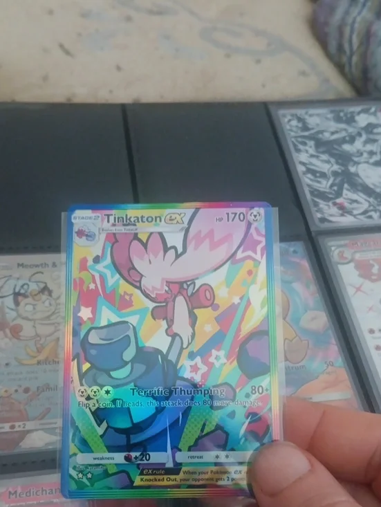 Pokemon Tinkaton ex Holographic Rainbow Rare Card - Pink, Blue, Green