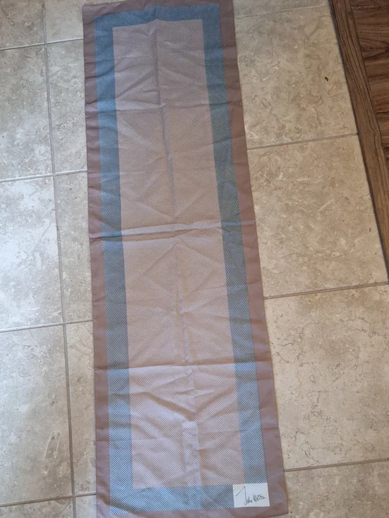 Beige and Blue Rectangular Silk-Feel Scarf by John Weitz