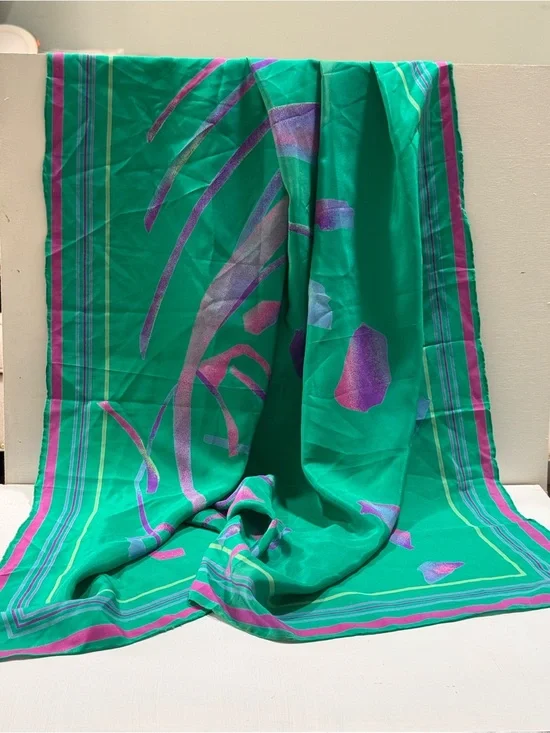 Vibrant Green & Purple Women's Silk Scarf - Stylish Wrap vintage