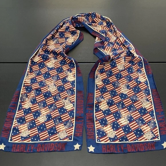 Harley-Davidson Flag and Eagle Patriotic Silk Scarf