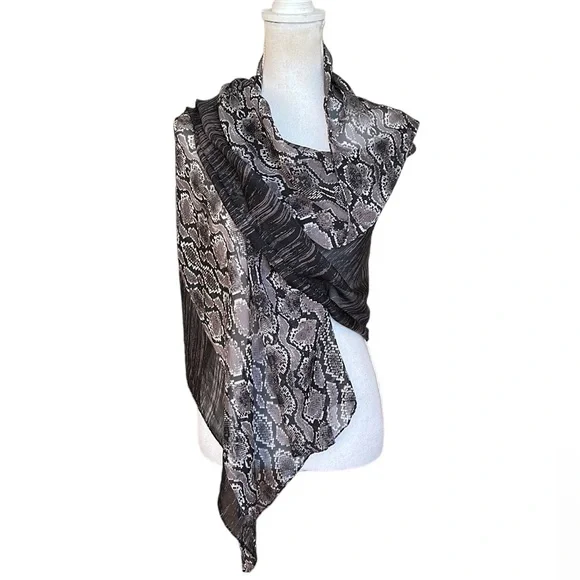 Black Gray Mixed Animal Print Silk Rectangular Oblong Scarf