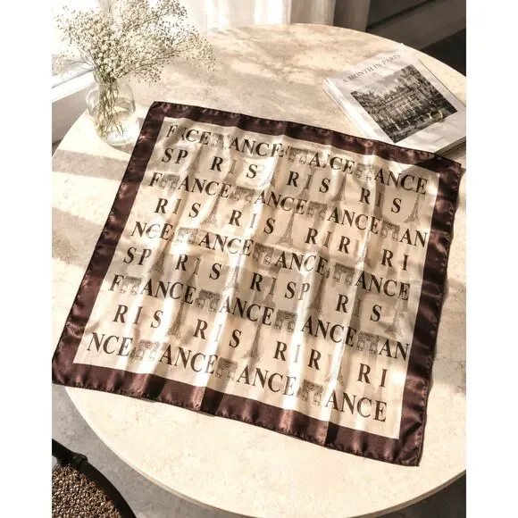 Paris France Eiffel Tower Square Scarf Parisian Chic French Girl Neck Hair Scarf