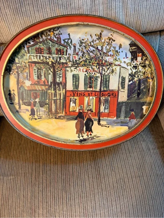 Vintage LARGE 1955 Petit Cafe Tin Maurice Utrillo, Sunshine Biscuit