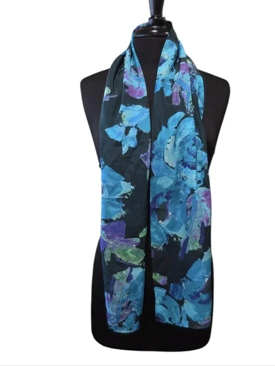 Echo Silk Scarf Mermaidcore Vacation Watercolor Turquoise Blue Floral Print