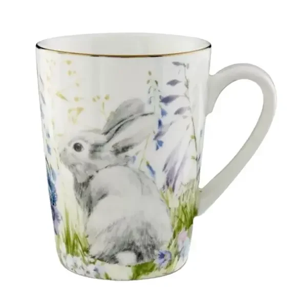 Williams Sonoma Floral Meadow Bunny Mug 16 OZ Porcelain Easter