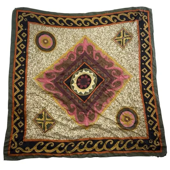 VTG‎ Pure Silk Scarf Paisley Hand Rolled Edge 32.5” Boho Indie Mandala Funky