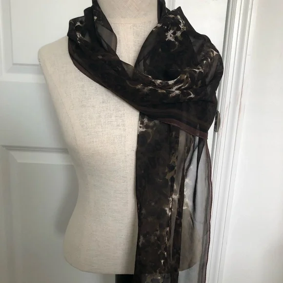 Vintage Silk Brown Animal Print Silk Scarf