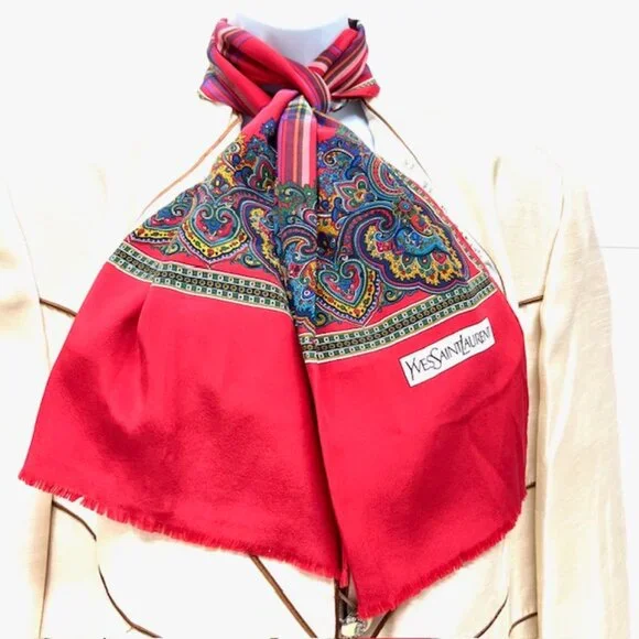 Beautiful Yves Saint Laurent YSL  Silk Satin Scarf 60