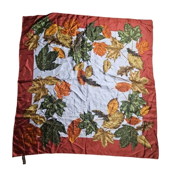Echo Silk Square Scarf Autumn Leaves Foliage Botanical Print 35x35 Cottagecore