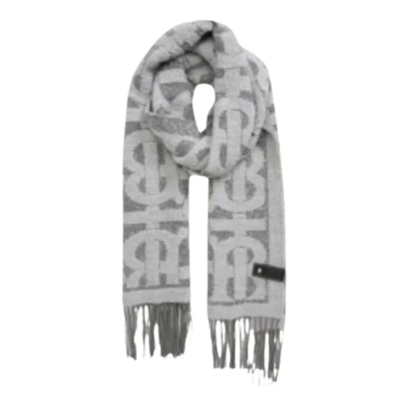 BURBERRY Oversize TB Monogram Fringe Cashmere & Silk Scarf