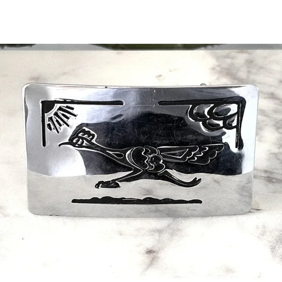 Vintage Chambers Belt Co Roadrunner Belt Buckle Silver Tone Western Made in USA