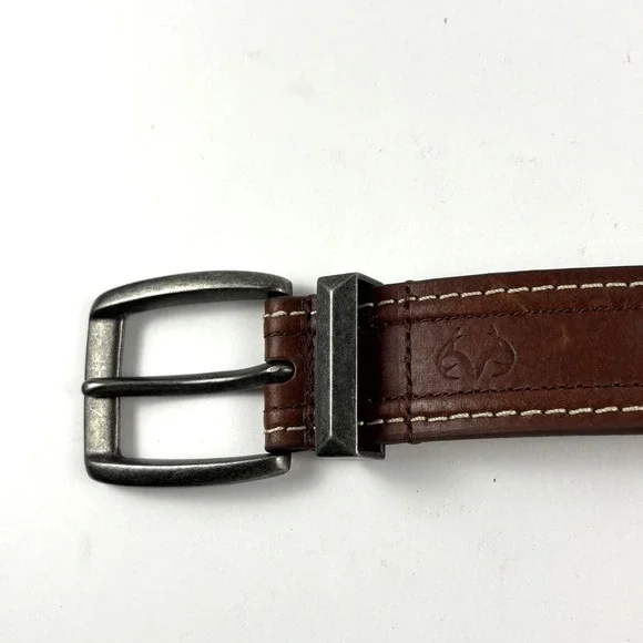New Realtree Leather Belt Mens 40 Brown Stitched Rugged Outdoor Accessory Rustic