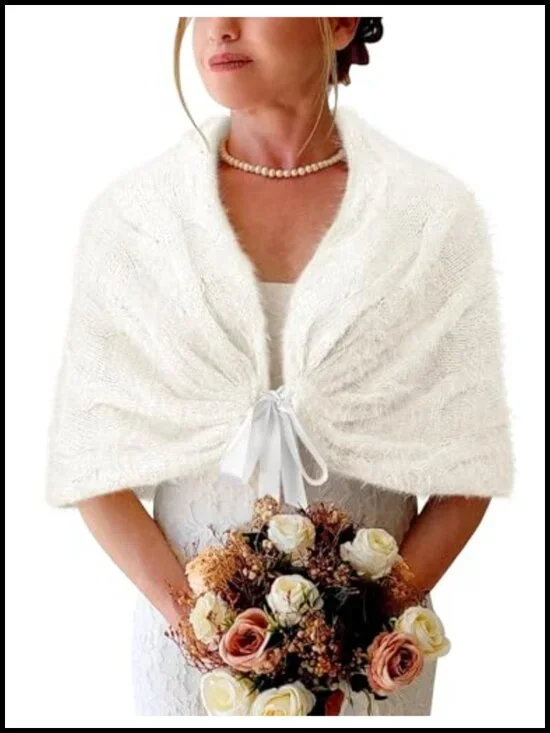 Knitted Shawl Wrap Winter Bridal Wedding Stole Shrug Party Scarf Dress Cover Up