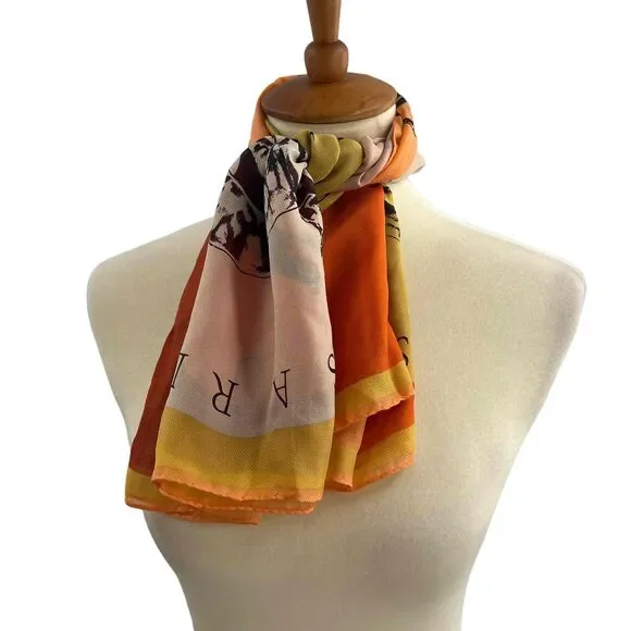 TRUSSARDI Womens Multicolor Lightweight Dog Theme Silk Printed‎ Scarf Italy Made