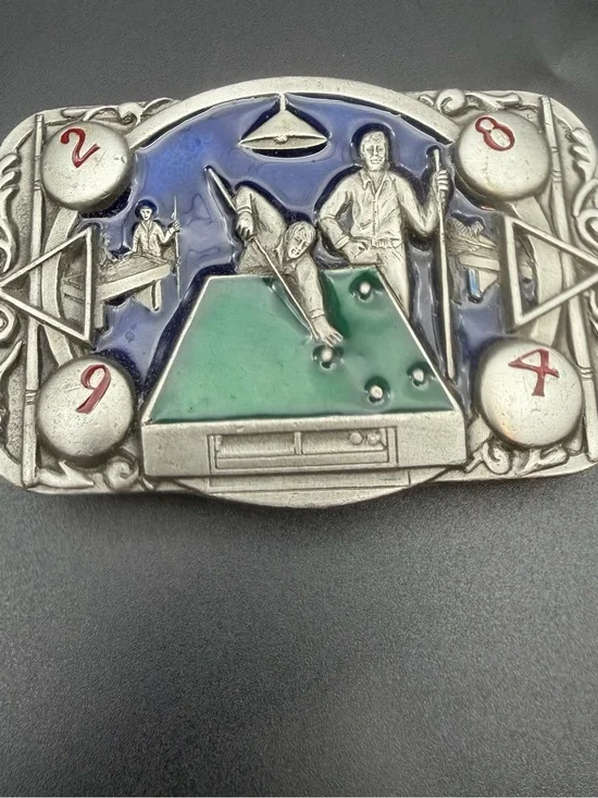Vintage Pool Table Belt Buckle with Enamel 1990 C&J Incorporated