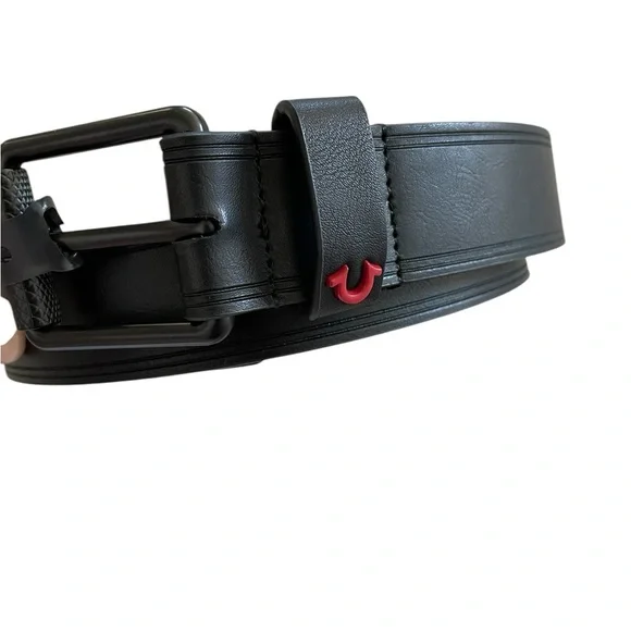 True Religion Men's Black Leather Belt Size 38