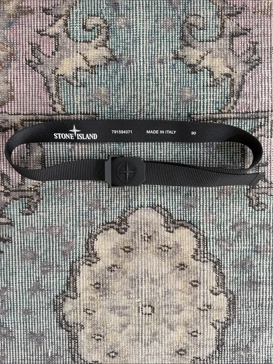 Stone Island Black Nylon Webbing Belt with Compass Buckle