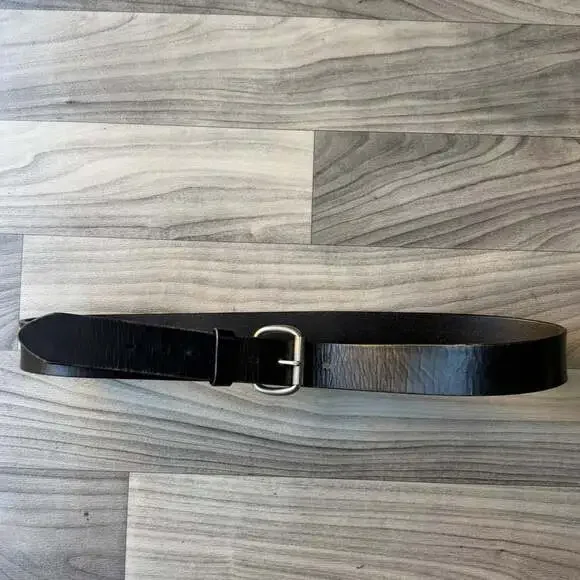 Vintage Y2K Black Genuine Leather Belt Silver Buckle