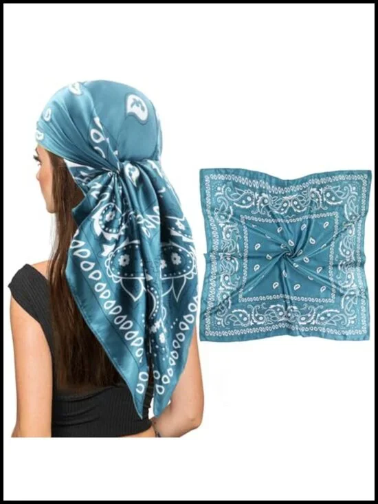 35 Inch Square Silk Like Satin Head Scarf for Hair Wrapping, Fashion Scarf
