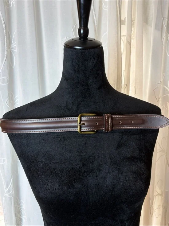 Vintage Men's Classic Brown Leather Belt with Brass Buckle like New 38”