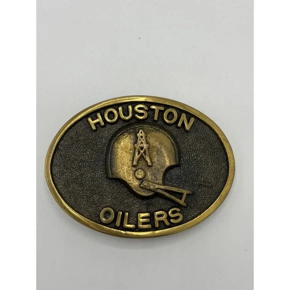 Houston Oilers Belt Buckle Vintage 1980‎ Heritage Mint Brass Football Buckle