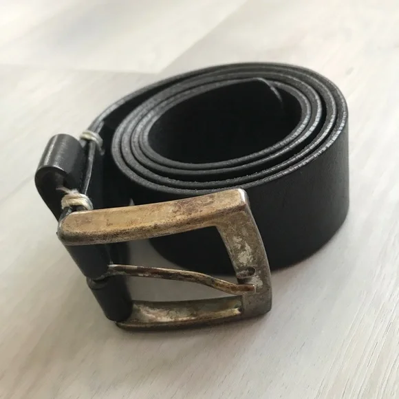 ROOTS BLACK LEATHER CASUAL WIDE BELT MENS 34