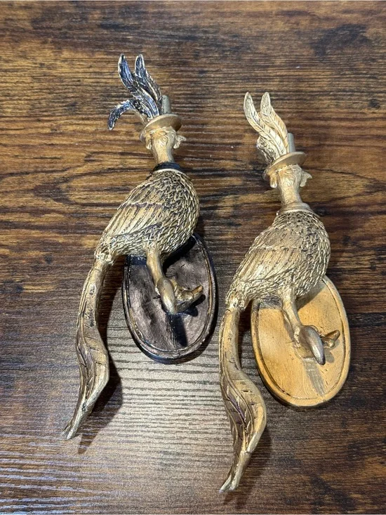Decorative Gold Peacock Wall Hooks - Set of 2