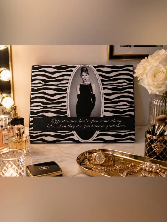 Audrey Hepburn Zebra Wall Art | Black White Glam Decor | Quote Art Deco Pin Up