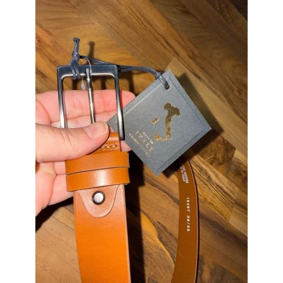 Bronzino Leather Belt Mens 38 Tan NEW Made in Italy Silver Buckle‎ Work office