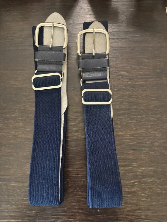 Set of 2 Navy Elastic baseball Belts with Silver Buckle
