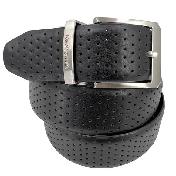 Reebok Men's‎ Reversible Belt Black Brown Perforated Silver Buckle Size 38