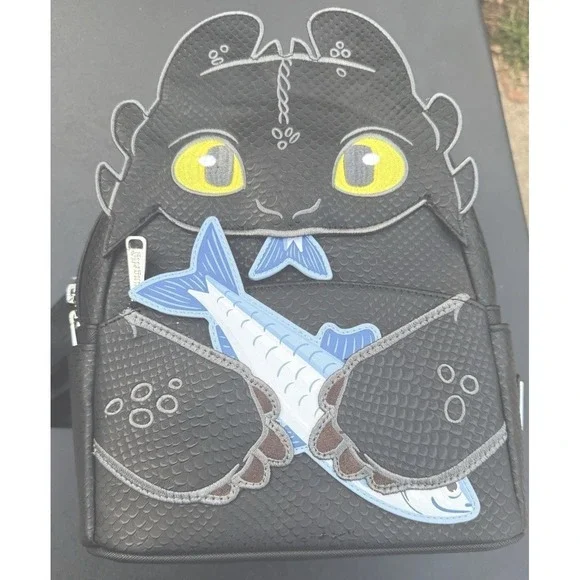 Loungefly How To train Your dragon Toothless Mini Backpack Black‎ Fish NWT Rare