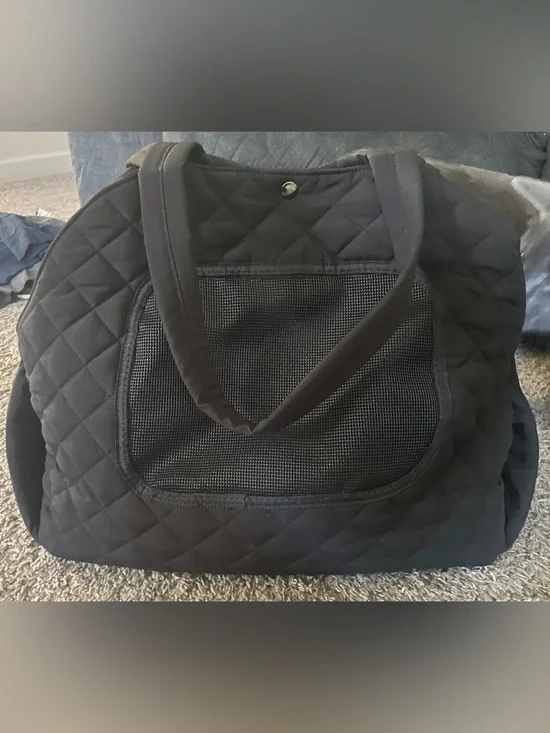Quilted Black Pet Carrier Tote - Comfortable Travel Bag for small animals