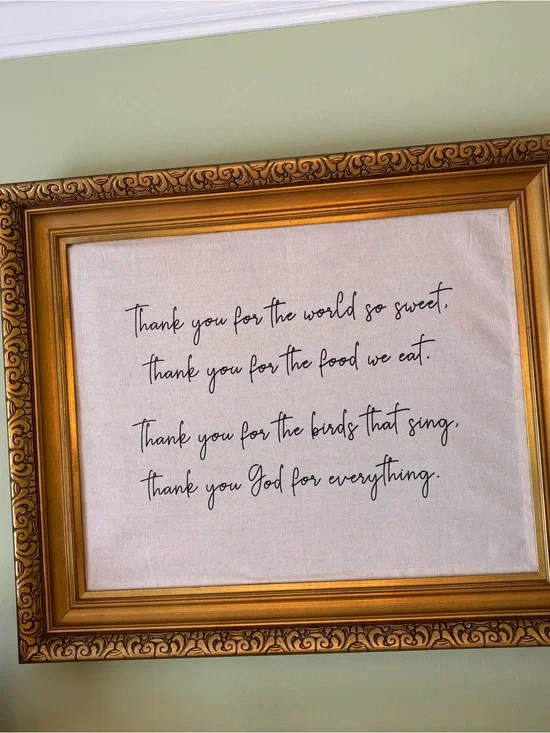 Framed Thankful Script Wall Art - Gold Frame, Cream Canvas 16x20” (20.5x24.5”)