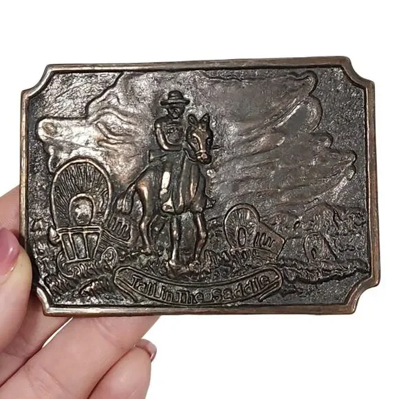 Vtg Belt Buckle Tall In The Saddle Cowboy Horse Western Rodeo Equestrian Trucker