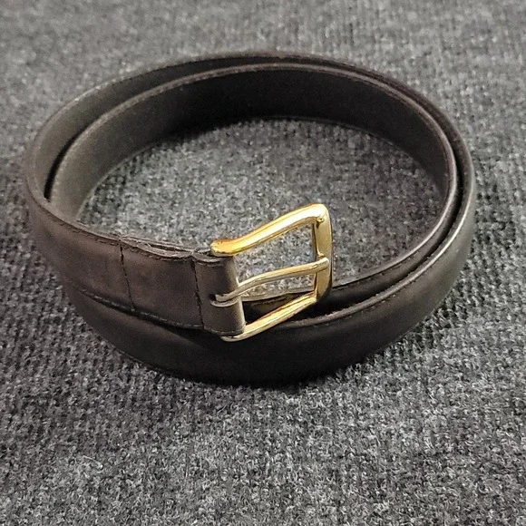 Brown Dress Belt Synthetic Crazy Horse Finish Leather‎ Lining Brass Buckle 38