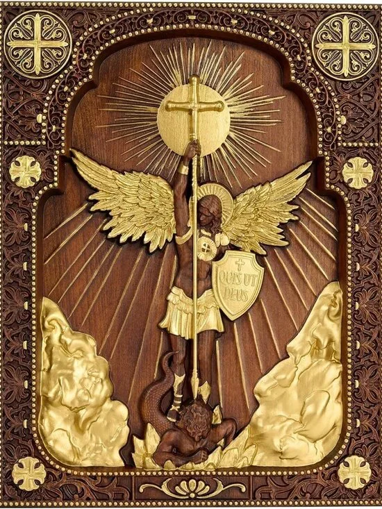 10-Inch Wooden Archangel Michael Wall Decor Statue - Spiritual Home Accent