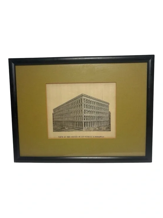 Vintage NYC Print Classic Black Frame with Olive Mat 10th St & Broadway MS7