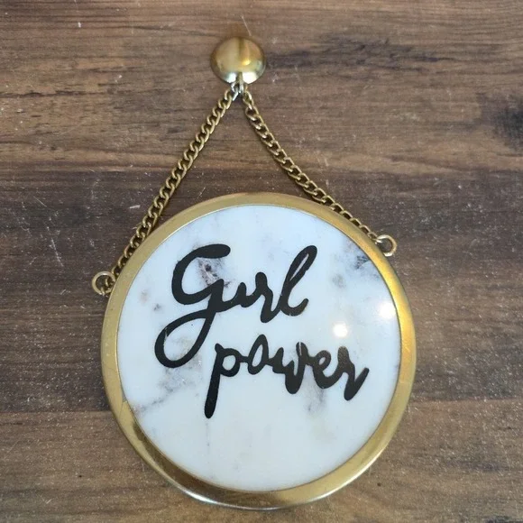 Girl Wall‎ Hanging Decor Girl Power Gold Trim White Marble Black Heavy Chain