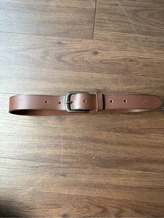 Timberland Brown Genuine Leather Belt Silver Tone Buckle Classic Casual 26”- 28”