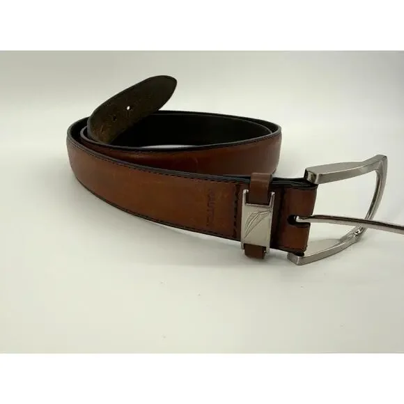 Nautica Brown Leather Belt Silver Buckle Casual Dress Belt Mens XL 44 46 48
