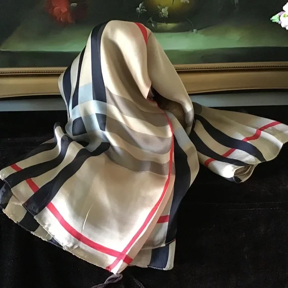 Women silk oversized Nava Check Plaid long scarf shawl wrap 36