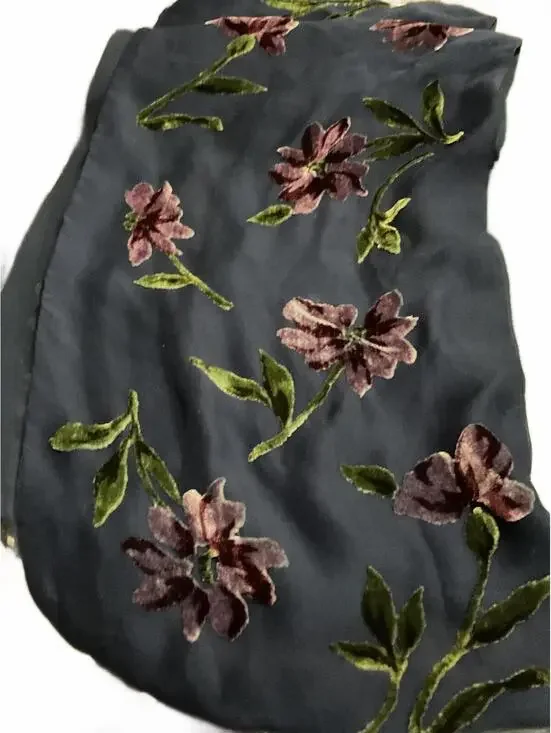 Echo Navy Blue Floral Velvet Applique Silk Scarf