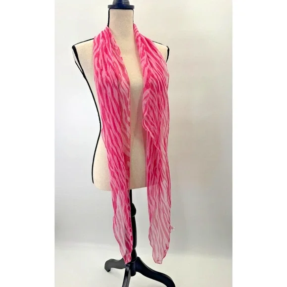 Pink Zebra Stripe Silk Blend Asymmetrical Skinny Scarf Coquette Y2K Indie Sleaze