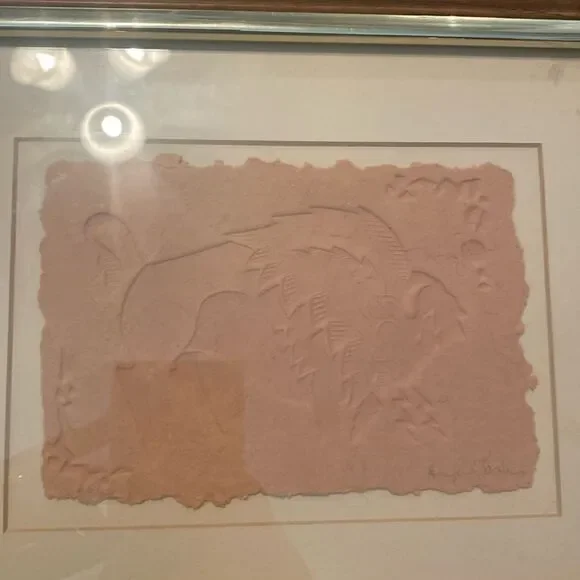 Original Framed Vintage Bison in Nature Embossed Paper Artwork, Signed by Artist