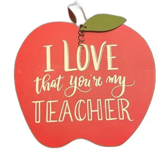 Designs by Kathy Apple Wall Plaque Teacher Red Wood Sign‎ Decor Farmhouse Gifts