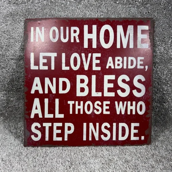 Tin Wall Sign Red Rustic Home Blessing Metal‎ Farmhouse Decor 10x10