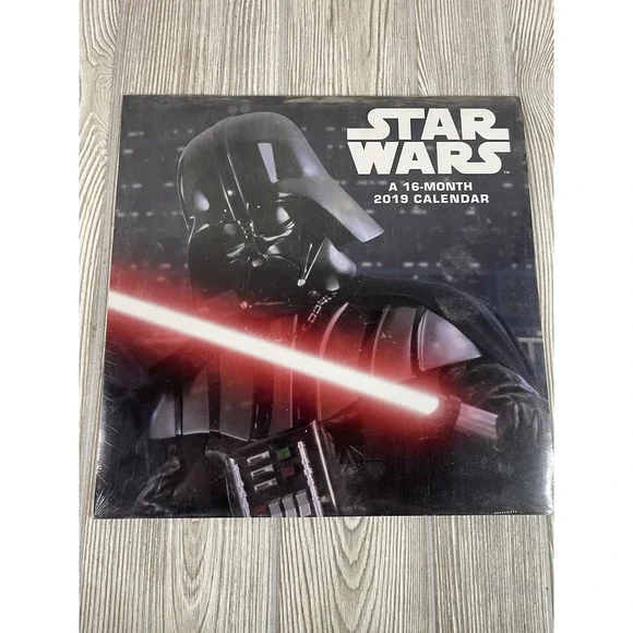 STAR WARS 2019 Wall Calendar Darth Vader Yoda Sealed 12x12 Garage Man Cave Art